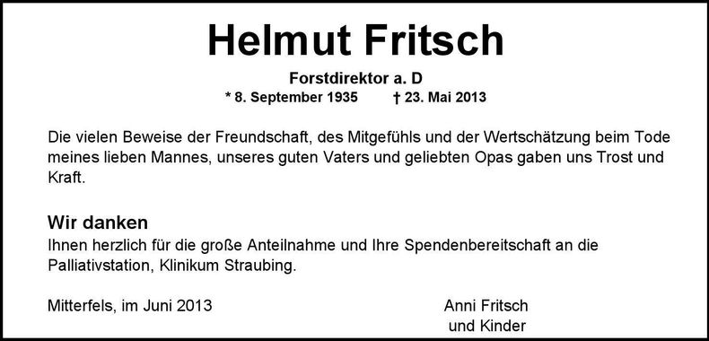 Traueranzeige Helmut Fritsch