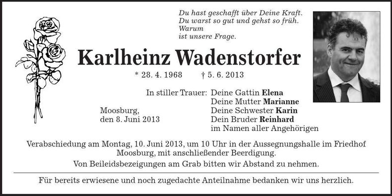 Traueranzeige Karlheinz Wadenstorfer