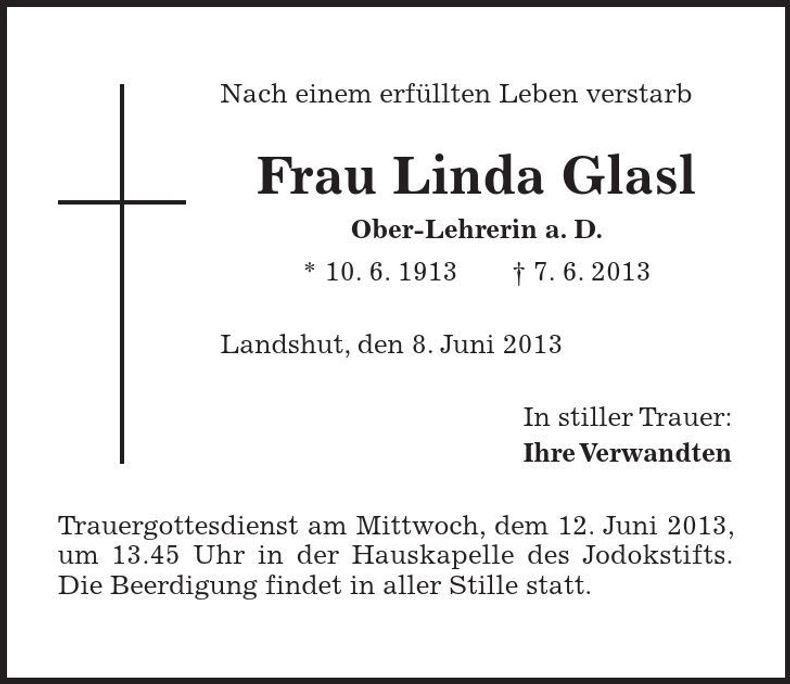 Traueranzeige Linda Glasl