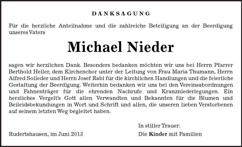 Traueranzeige Michael Nieder