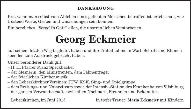 Traueranzeige Georg Eckmeier