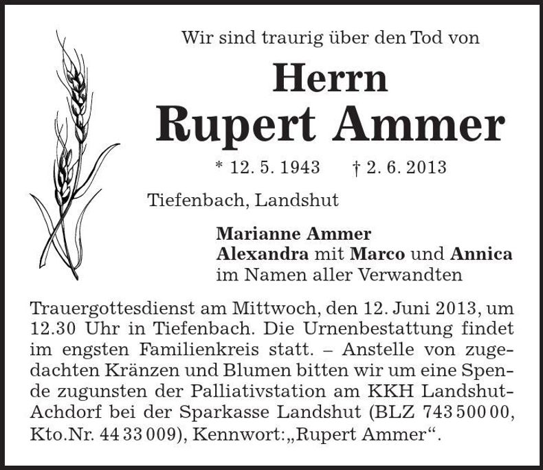 Traueranzeige Rupert Ammer