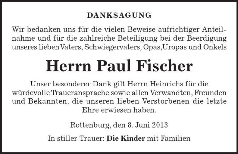 Traueranzeige Paul Fischer