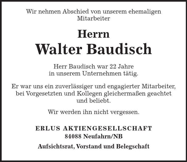 Traueranzeige Walter Baudisch