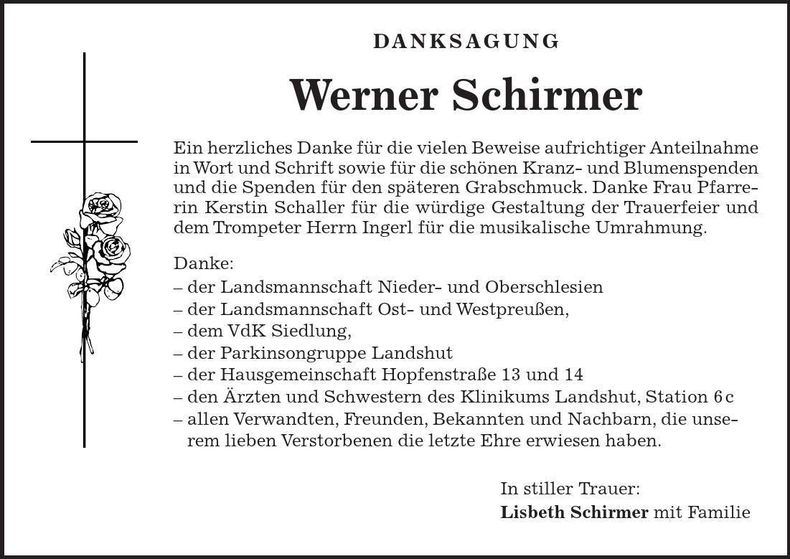 Traueranzeige Werner Schirmer