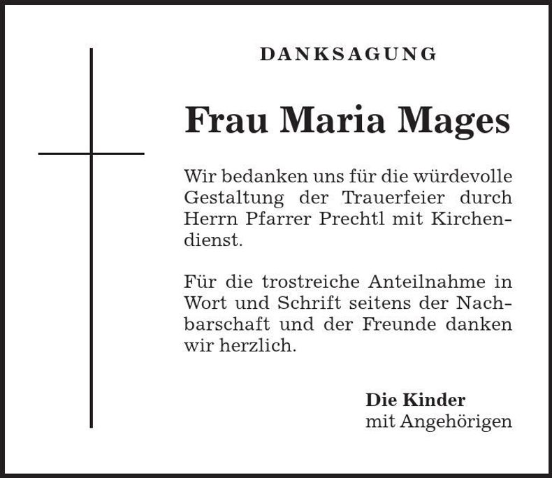 Traueranzeige Maria Mages