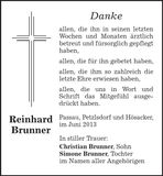 Traueranzeige Reinhard Brunner