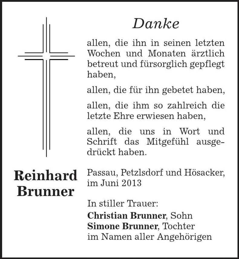 Traueranzeige Reinhard Brunner