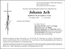 Traueranzeige Johann Ach