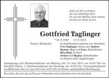 Traueranzeige Gottfried Taglinger