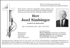 Traueranzeige Josef Simbürger