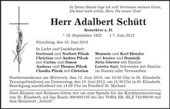 Traueranzeige Adalbert Schütt