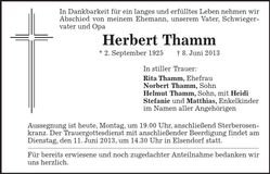 Traueranzeige Herbert Thamm