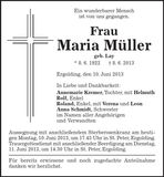 Traueranzeige Maria Müller
