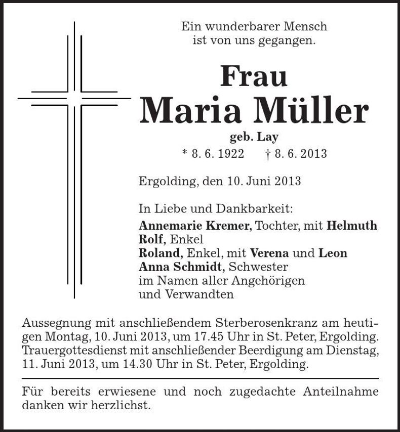 Traueranzeige Maria Müller