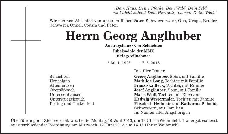Traueranzeige Georg Anglhuber