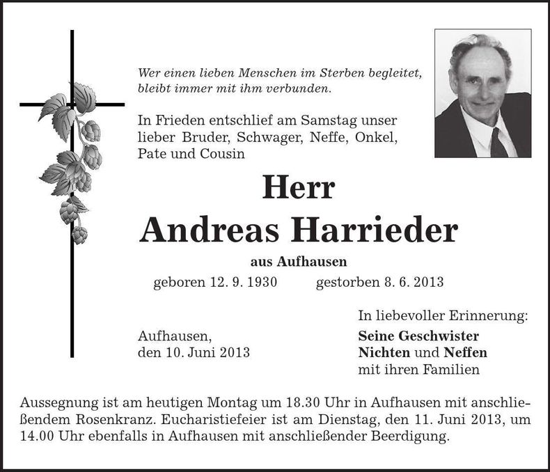 Traueranzeige Andreas Harrieder