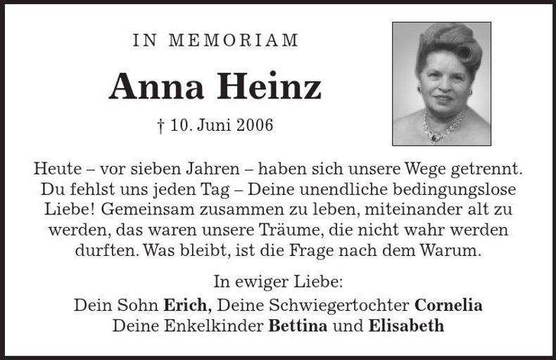 Traueranzeige Anna Heinz