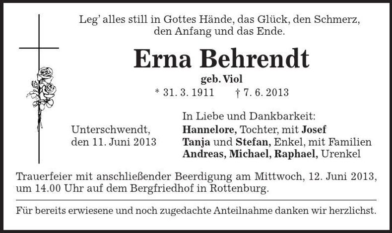 Traueranzeige Erna Behrendt