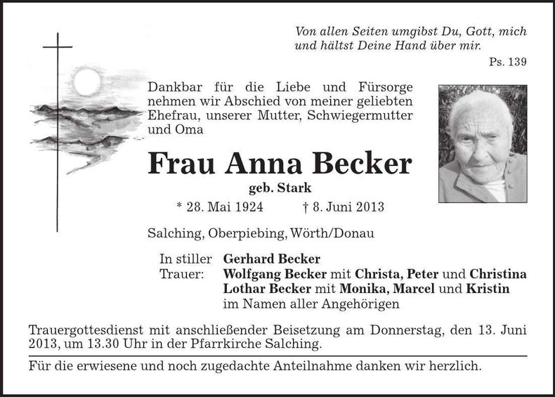 Traueranzeige Anna Becker
