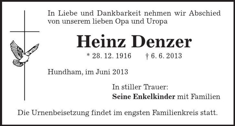 Traueranzeige Heinz Denzer
