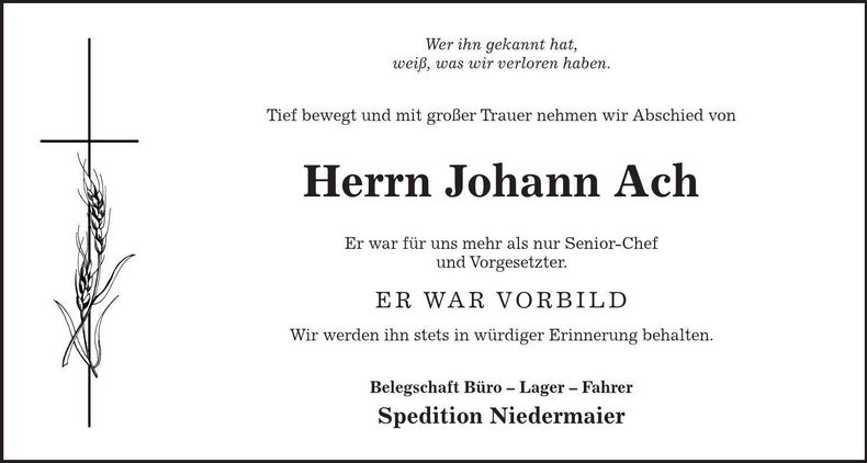 Traueranzeige Johann Ach