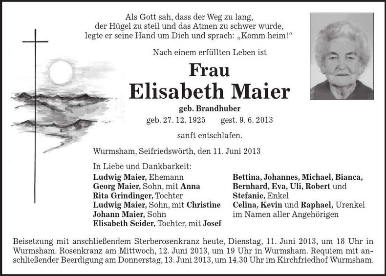 Traueranzeige Elisabeth Maier