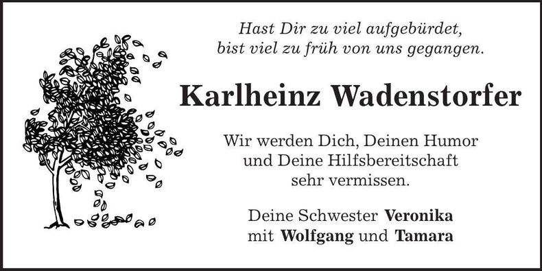 Traueranzeige Karlheinz Wadenstorfer