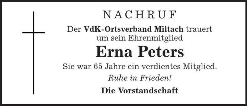 Traueranzeige Erna Peters