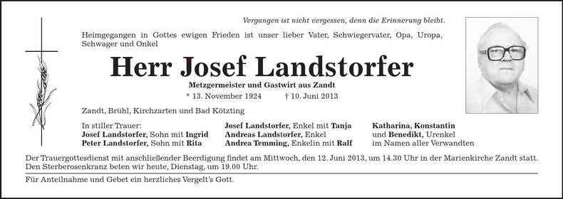 Traueranzeige Josef Landstorfer