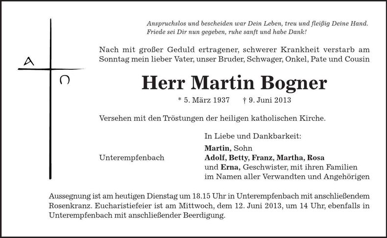 Traueranzeige Martin Bogner