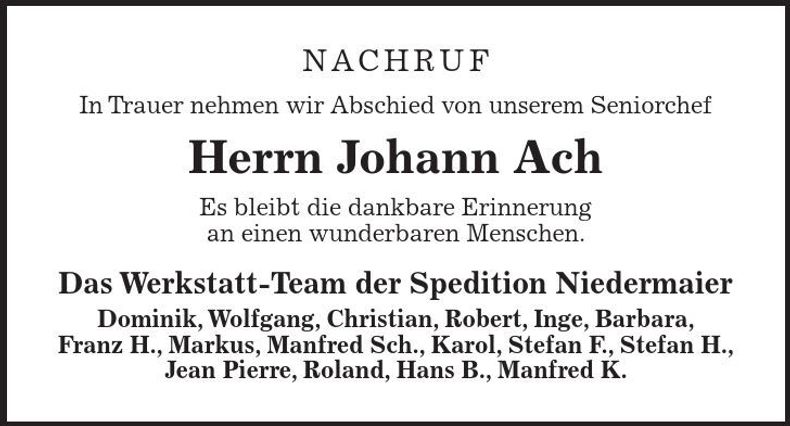 Traueranzeige Johann Ach