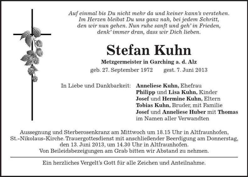 Traueranzeige Stefan Kuhn