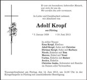 Traueranzeige Adolf Kropf
