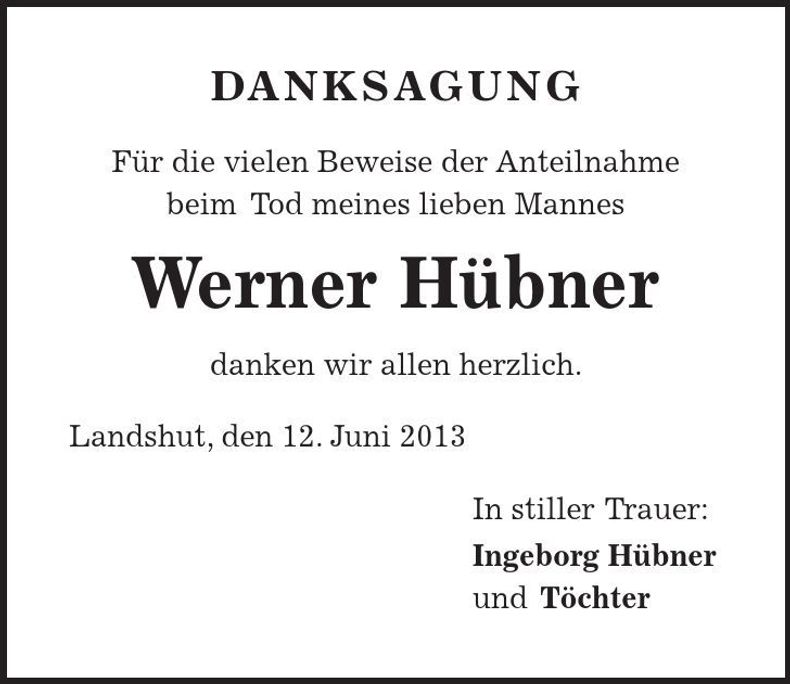 Traueranzeige Werner Hübner