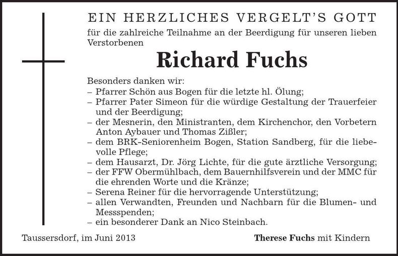 Traueranzeige Richard Fuchs