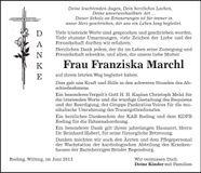 Traueranzeige Franziska Marchl