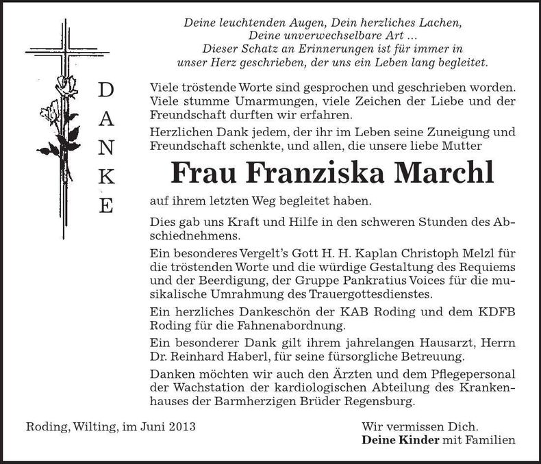 Traueranzeige Franziska Marchl