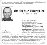 Traueranzeige Reinhard Niedermaier