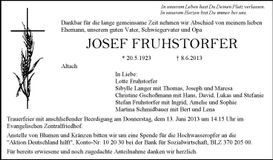 Traueranzeige Josef Fruhstorfer