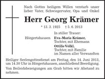 Traueranzeige Georg Krämer