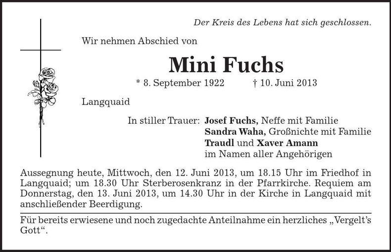 Traueranzeige Mini Fuchs
