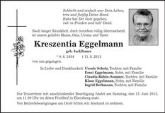 Traueranzeige Kreszentia Eggelmann