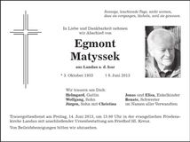 Traueranzeige Egmont Matyssek