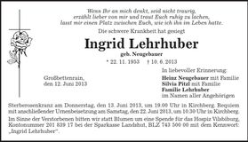 Traueranzeige Ingrid Lehrhuber