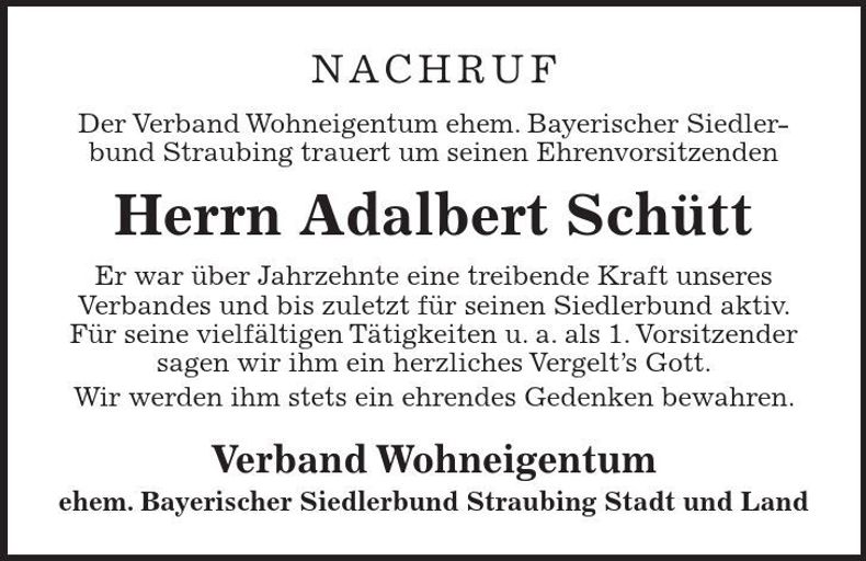 Traueranzeige Adalbert Schütt