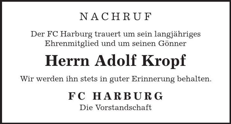 Traueranzeige Adolf Kropf
