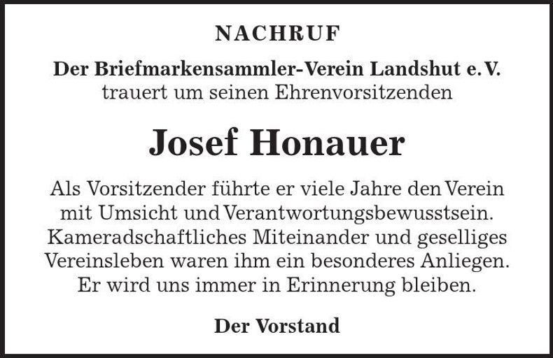 Traueranzeige Jsoef Honauer