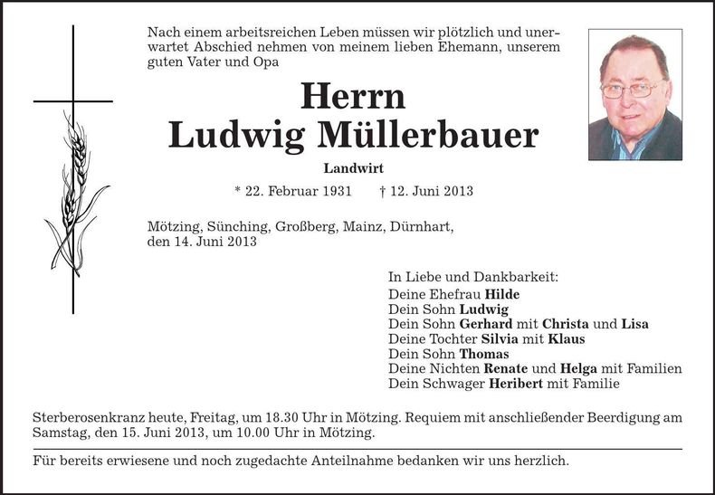 Traueranzeige Ludwig Müllerbauer