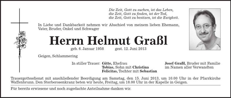 Traueranzeige Helmut Graßl